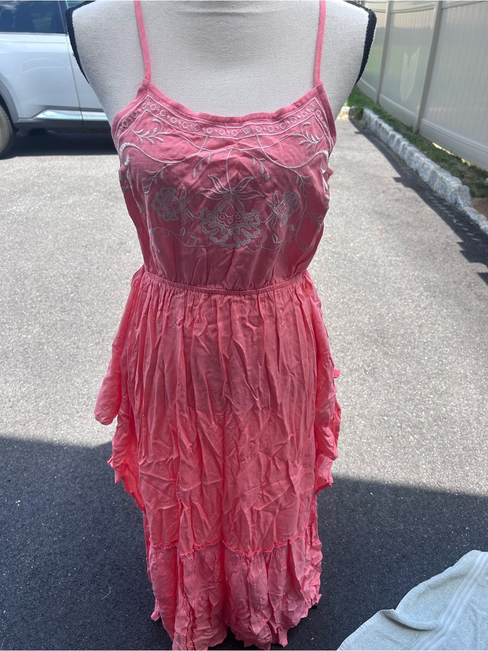 Women's Pink Embroidered Spaghetti Strap Dress